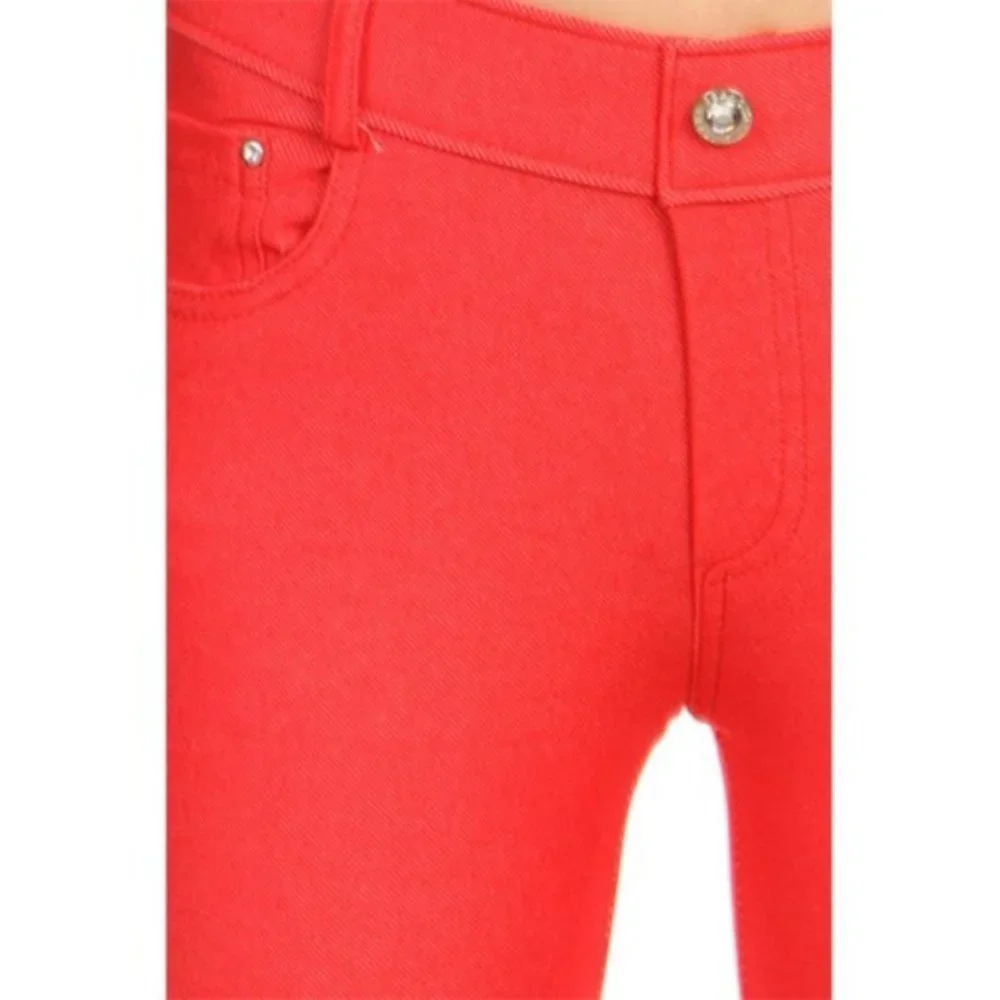 Plus Sz Yelete Women's Cotton-Blend 5-Pocket Skinny Capri Jeggings. XL/3XL Red - Picture 2 of 5